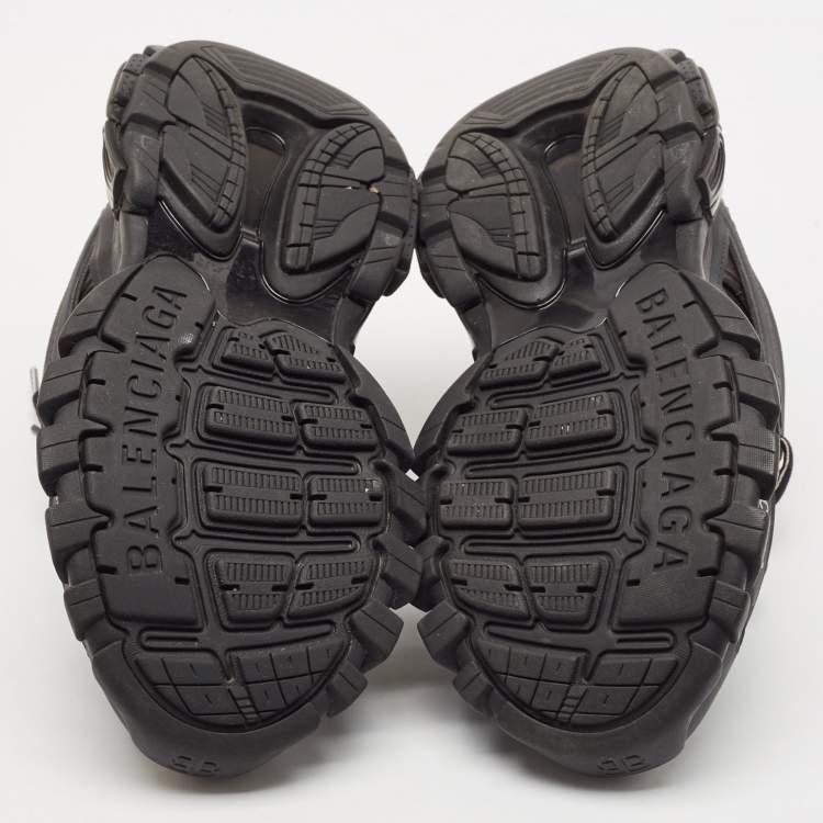 Pre Owned Balenciaga Black Faux Leather and Mesh Track Sneakers Size 36
