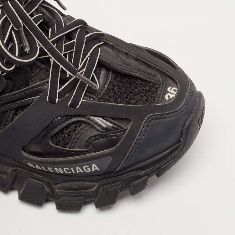 Pre Owned Balenciaga Black Faux Leather and Mesh Track Sneakers Size 36