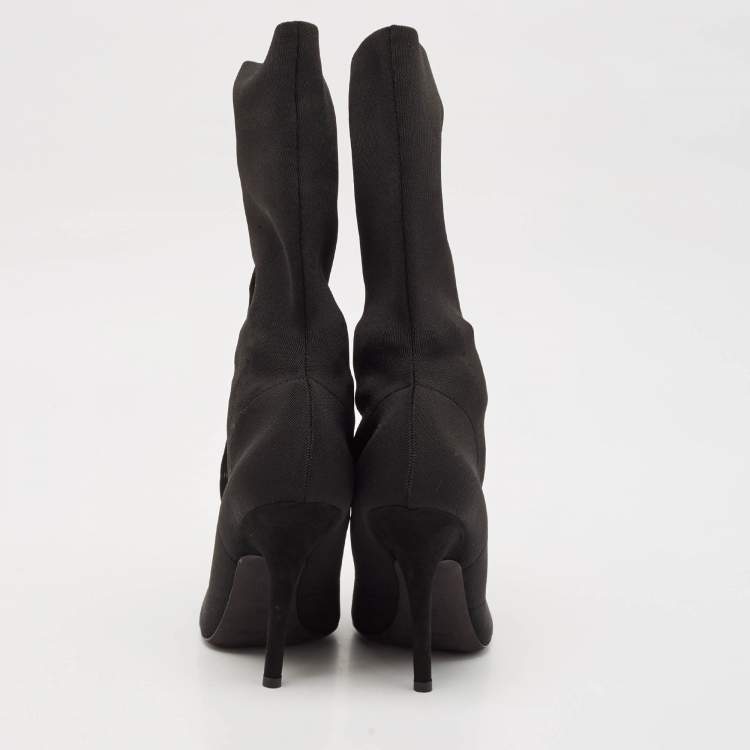 Pre Owned Yeezy Black Knit Fabric Knife Ankle Socks Boots Size 38