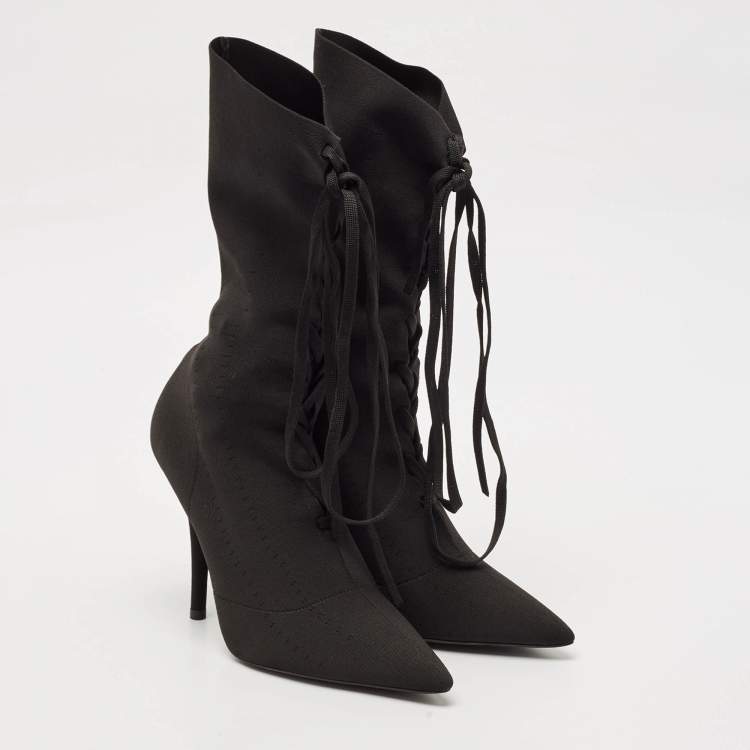 Pre Owned Yeezy Black Knit Fabric Knife Ankle Socks Boots Size 38