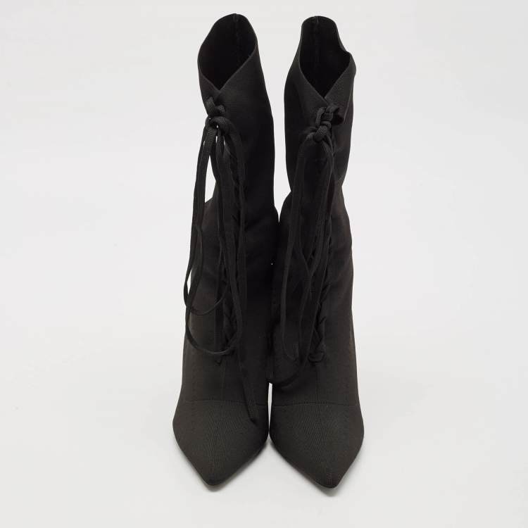 Pre Owned Yeezy Black Knit Fabric Knife Ankle Socks Boots Size 38