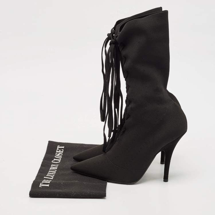 Pre Owned Yeezy Black Knit Fabric Knife Ankle Socks Boots Size 38