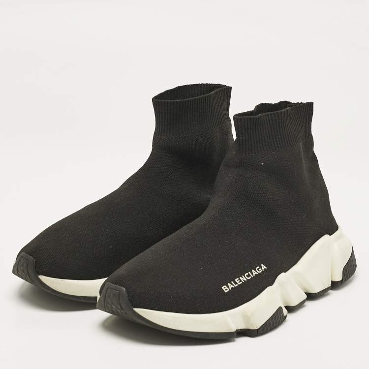 Pre Owned Balenciaga Black Knit Fabric Speed Trainer Sneakers Size 37