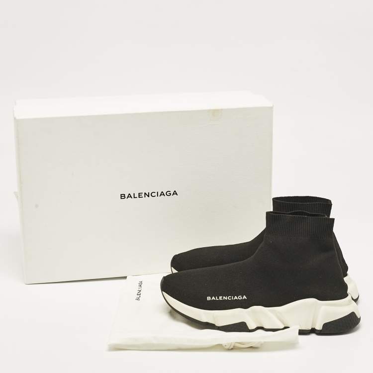 Pre Owned Balenciaga Black Knit Fabric Speed Trainer Sneakers Size 37