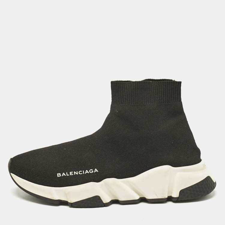 Pre Owned Balenciaga Black Knit Fabric Speed Trainer Sneakers Size 37