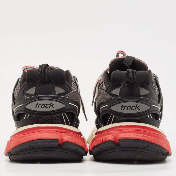 Pre Owned Balenciaga Black Faux Leather and Mesh Track Sneakers Size 37