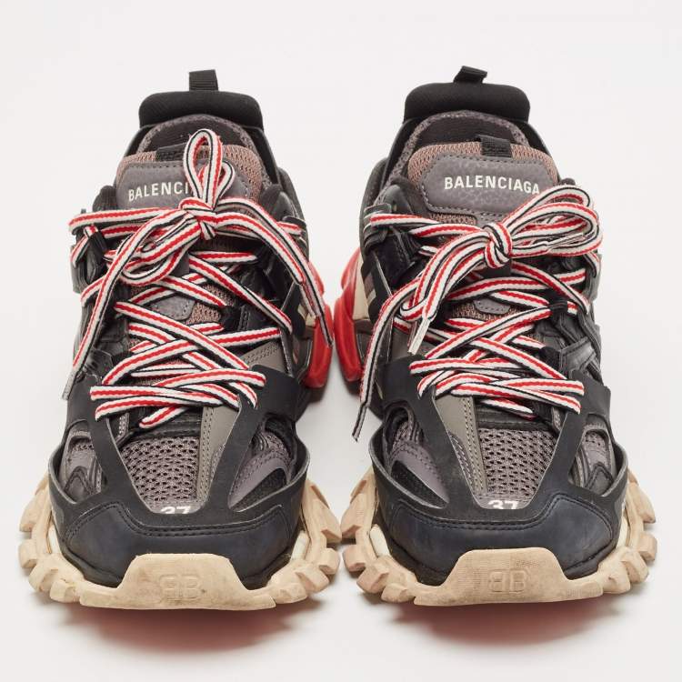 Pre Owned Balenciaga Black Faux Leather and Mesh Track Sneakers Size 37