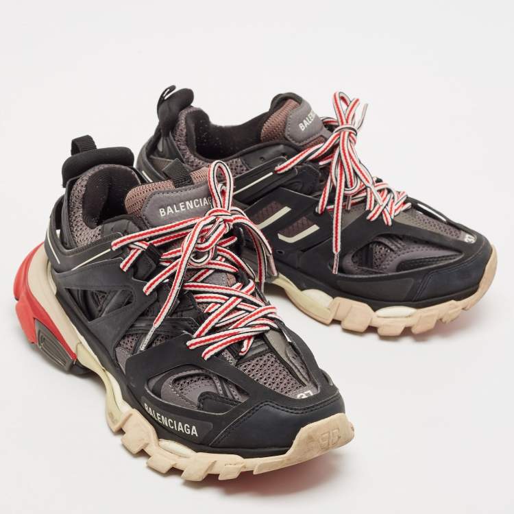 Pre Owned Balenciaga Black Faux Leather and Mesh Track Sneakers Size 37