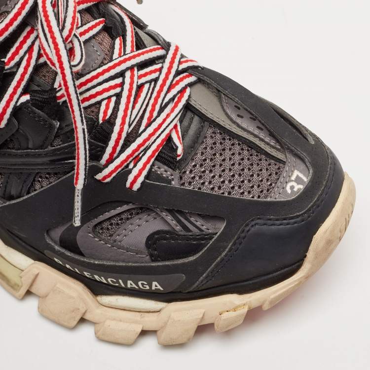 Pre Owned Balenciaga Black Faux Leather and Mesh Track Sneakers Size 37
