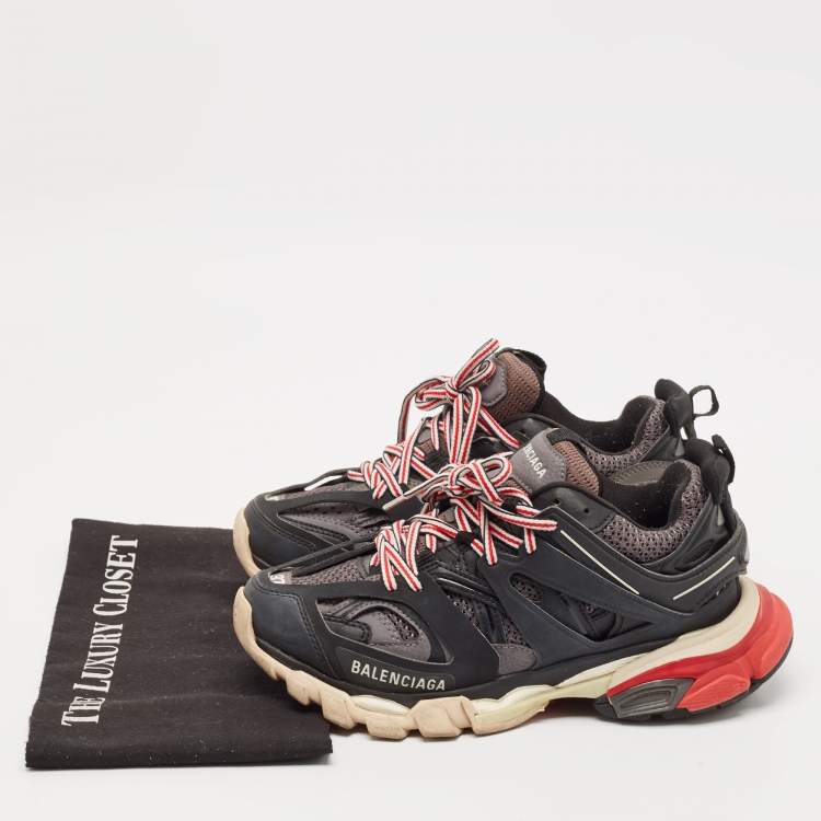 Pre Owned Balenciaga Black Faux Leather and Mesh Track Sneakers Size 37