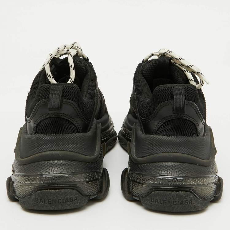 Pre Owned Balenciaga Black Mesh and Faux Leather Triple S Clear Sneakers Size 38