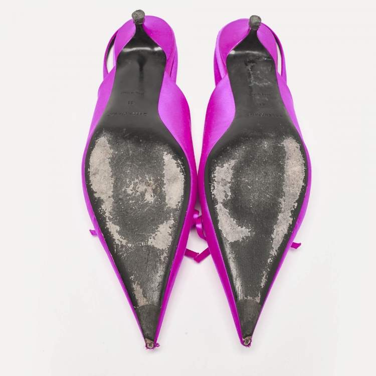 Pre Owned Balenciaga Magenta Satin Knife Bow Slingback Pumps Size 41