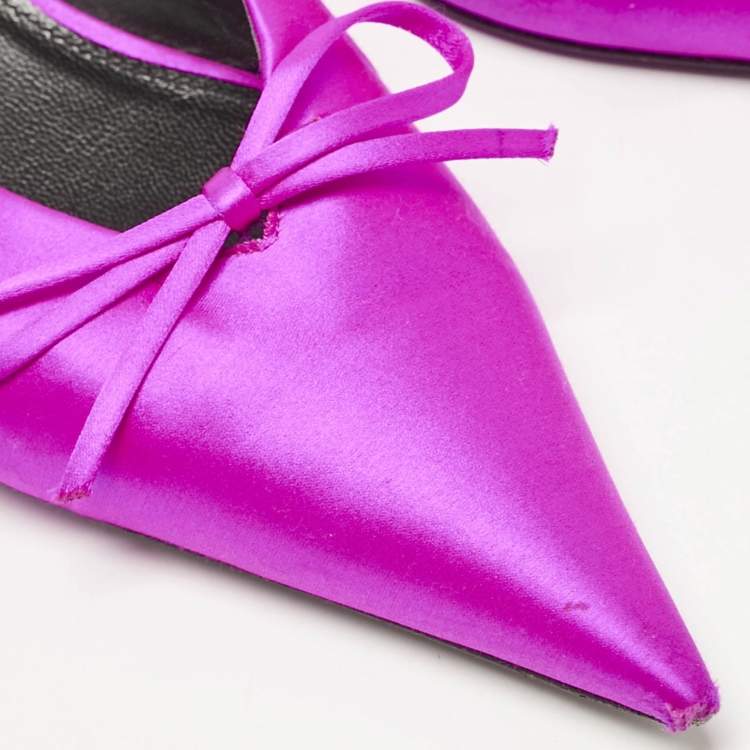 Pre Owned Balenciaga Magenta Satin Knife Bow Slingback Pumps Size 41