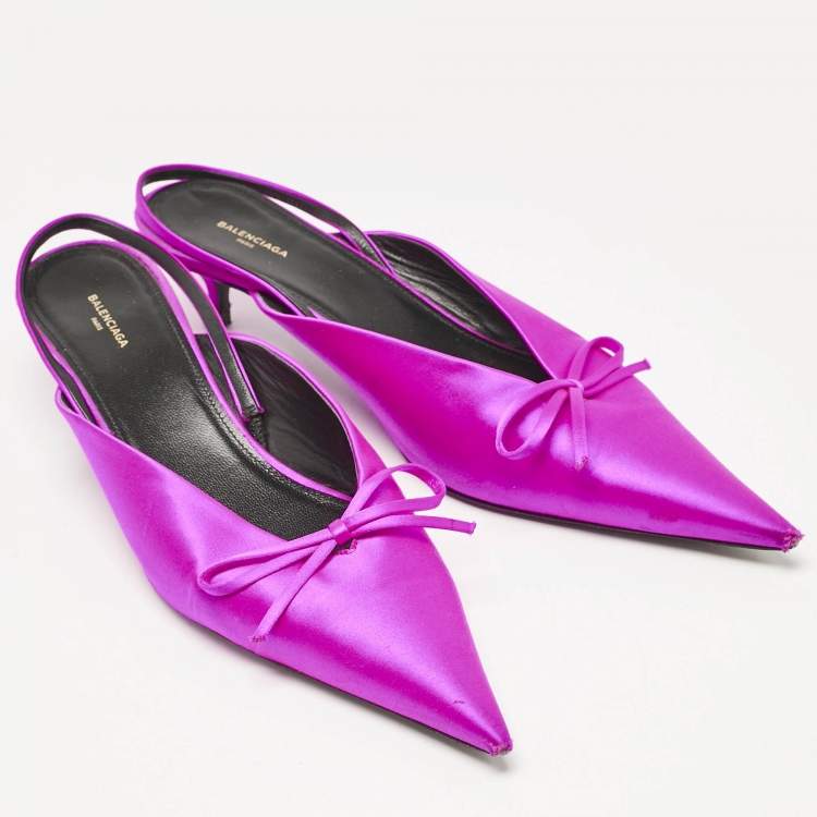 Pre Owned Balenciaga Magenta Satin Knife Bow Slingback Pumps Size 41