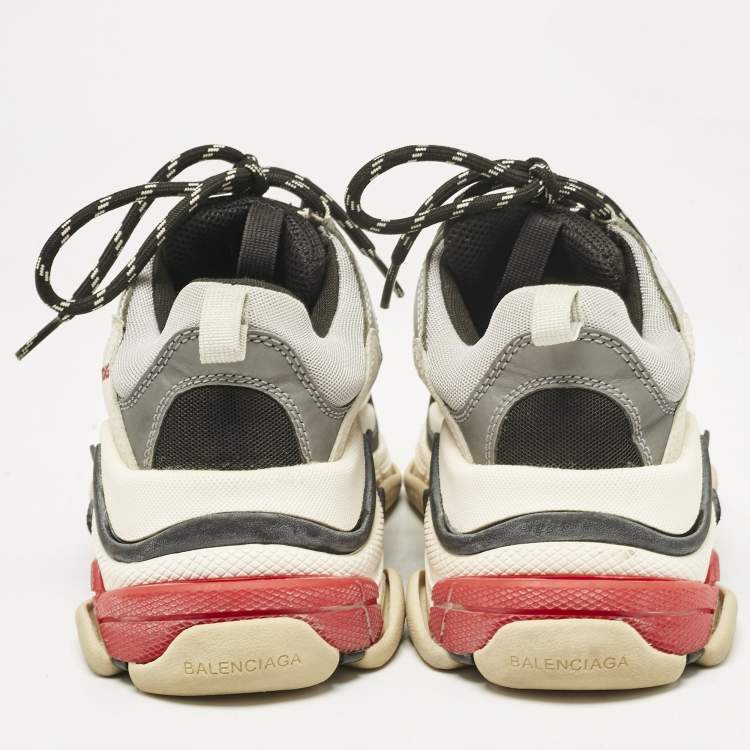Pre Owned Balenciaga Silver/Black Faux Leather and Mesh Triple S Sneakers Size 38