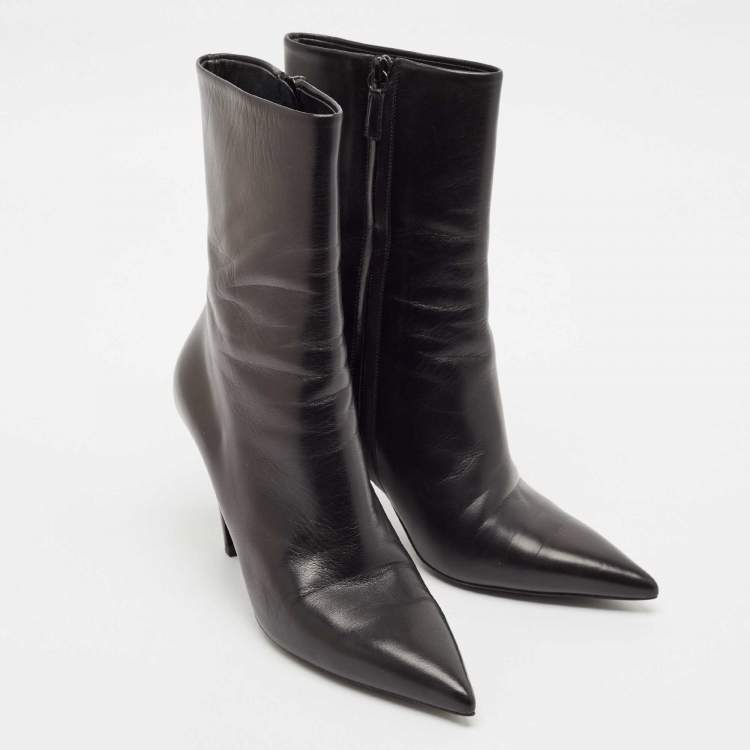 Pre Owned Balenciaga Black Leather Pointed Toe Ankle Boots Size 39