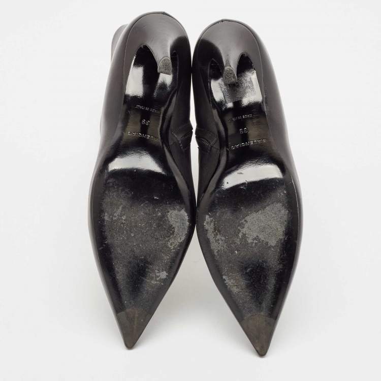 Pre Owned Balenciaga Black Leather Pointed Toe Ankle Boots Size 39