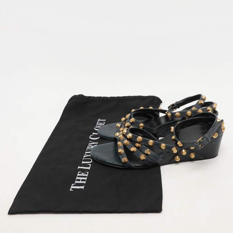 Pre Owned Balenciaga Blue Leather Ankle Strap Sandals Size 39