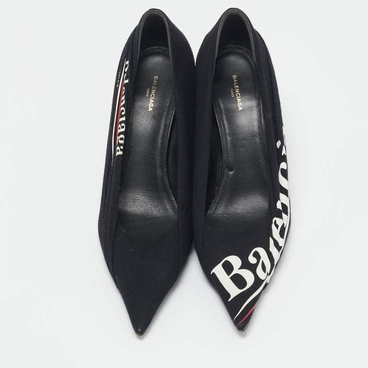 Pre Owned Balenciaga Black Fabric and Leather Logo Knife Pumps Size 38