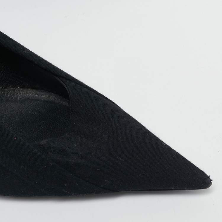 Pre Owned Balenciaga Black Fabric and Leather Logo Knife Pumps Size 38