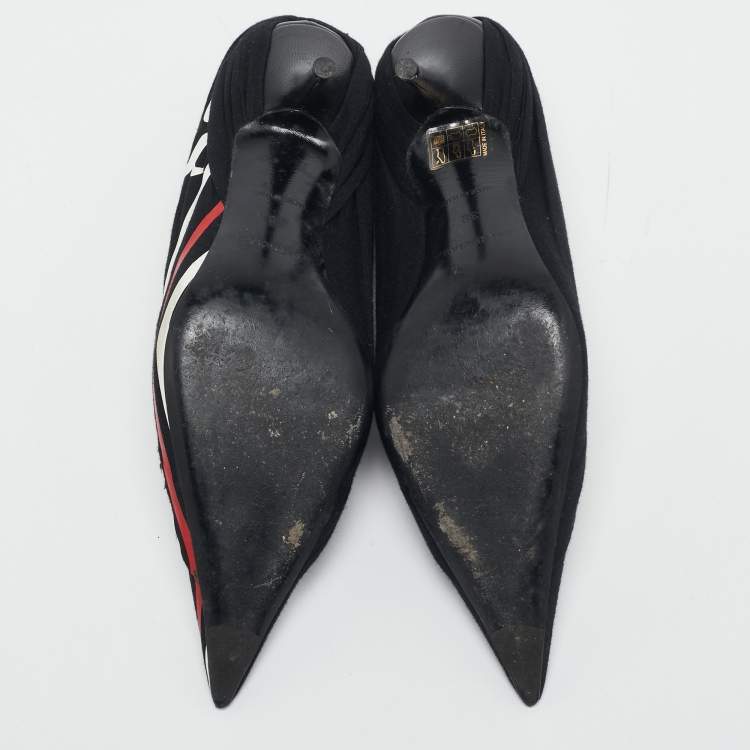 Pre Owned Balenciaga Black Fabric and Leather Logo Knife Pumps Size 38