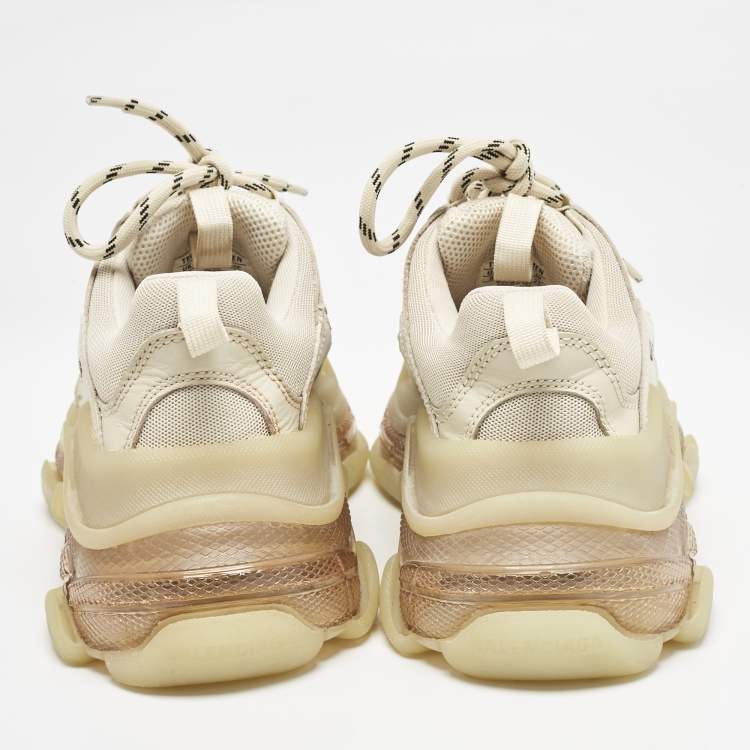 Pre Owned Balenciaga White/Grey Faux Leather and Mesh Triple S Low Top Sneakers Size 38