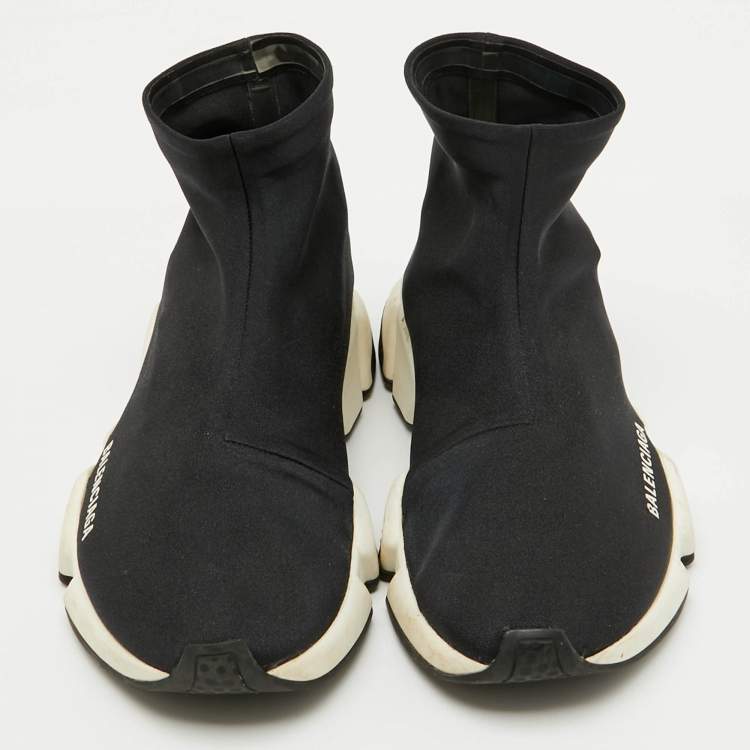 Pre Owned Balenciaga Black Stretch Fabric Speed Trainer High Sneakers Size 37