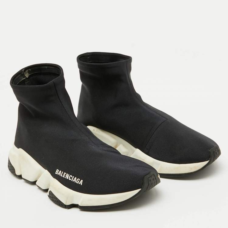 Pre Owned Balenciaga Black Stretch Fabric Speed Trainer High Sneakers Size 37