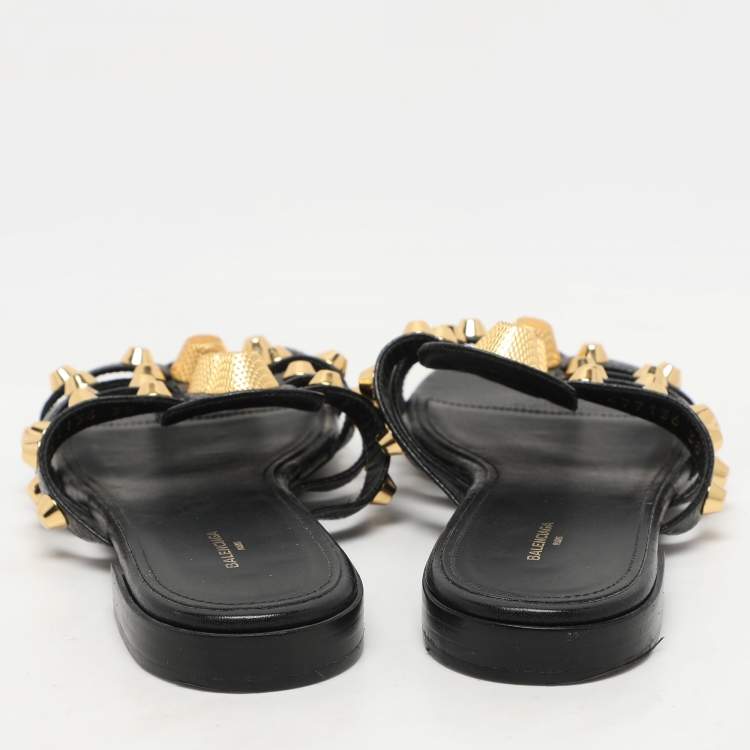 Pre Owned Balenciaga Black Leather Arena Ballet Flats Size 38