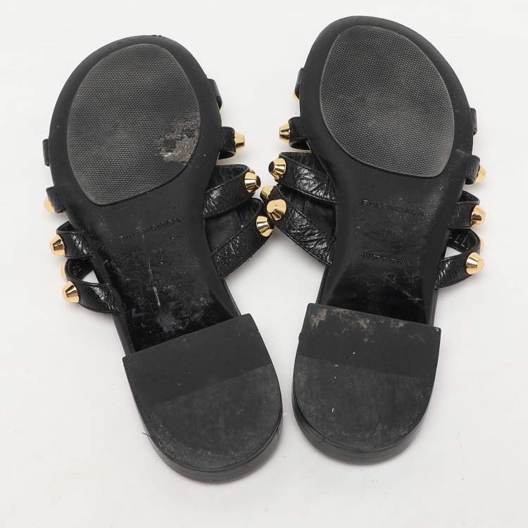 Pre Owned Balenciaga Black Leather Arena Ballet Flats Size 38