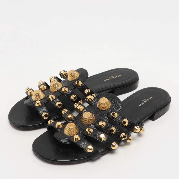 Pre Owned Balenciaga Black Leather Arena Ballet Flats Size 38