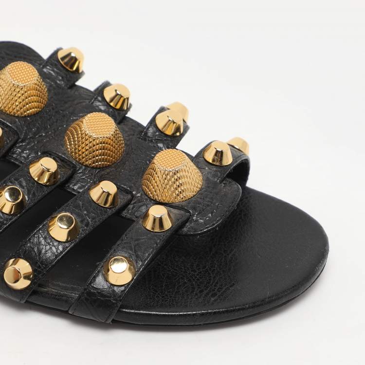 Pre Owned Balenciaga Black Leather Arena Ballet Flats Size 38