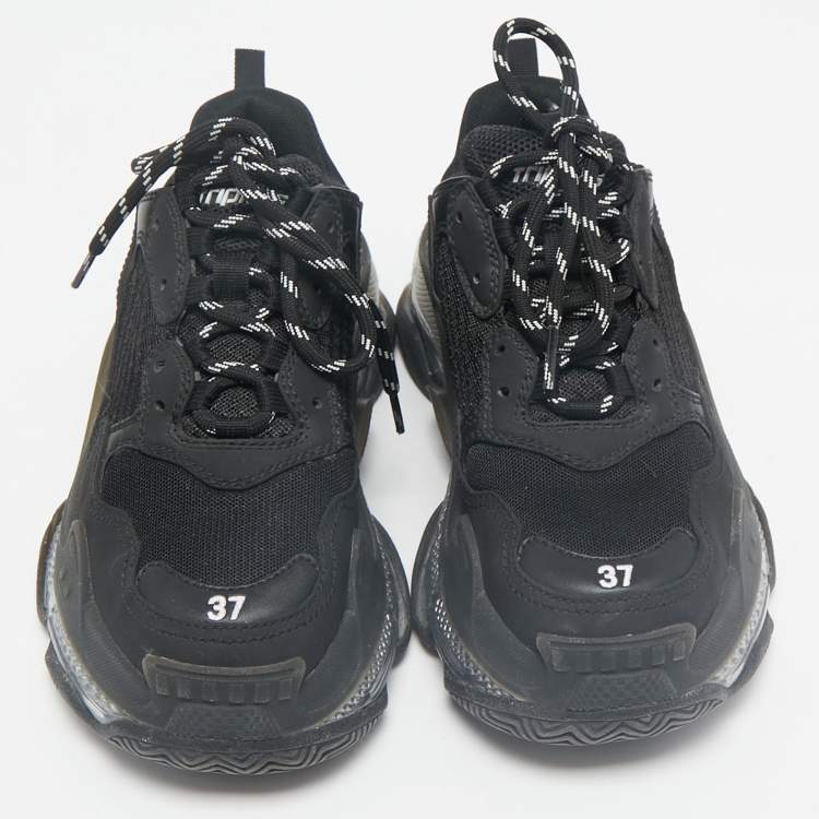 Pre Owned Balenciaga Black Mesh and Leather Triple S Clear Sneakers Size 37