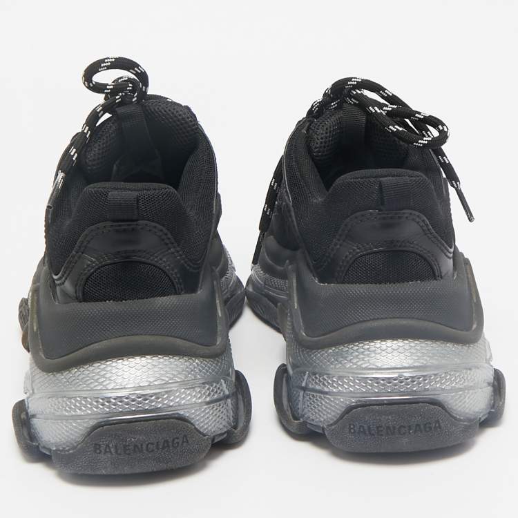 Pre Owned Balenciaga Black Mesh and Leather Triple S Clear Sneakers Size 37