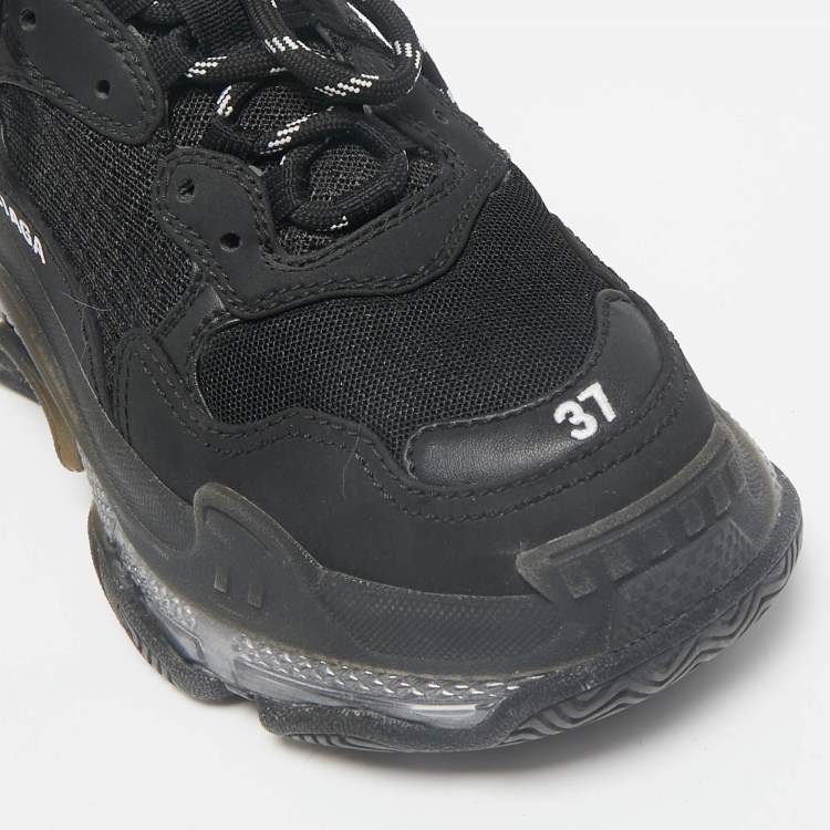 Pre Owned Balenciaga Black Mesh and Leather Triple S Clear Sneakers Size 37