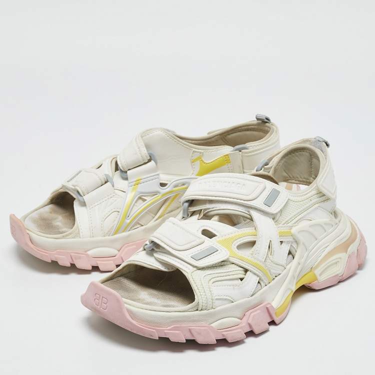 Pre Owned Balenciaga White Faux Leather and Rubber Track Sandals Size 38