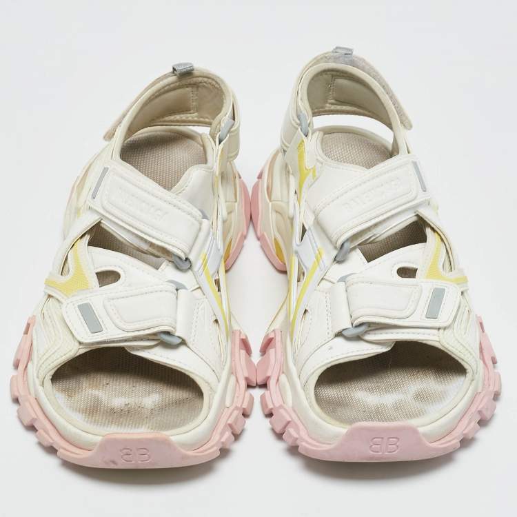 Pre Owned Balenciaga White Faux Leather and Rubber Track Sandals Size 38
