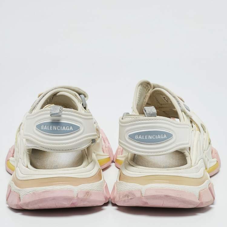 Pre Owned Balenciaga White Faux Leather and Rubber Track Sandals Size 38