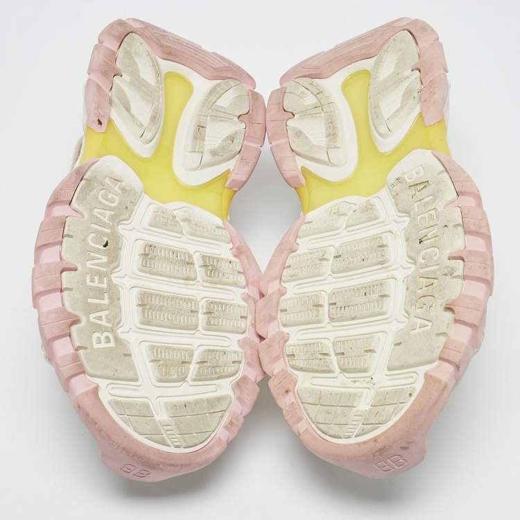 Pre Owned Balenciaga White Faux Leather and Rubber Track Sandals Size 38