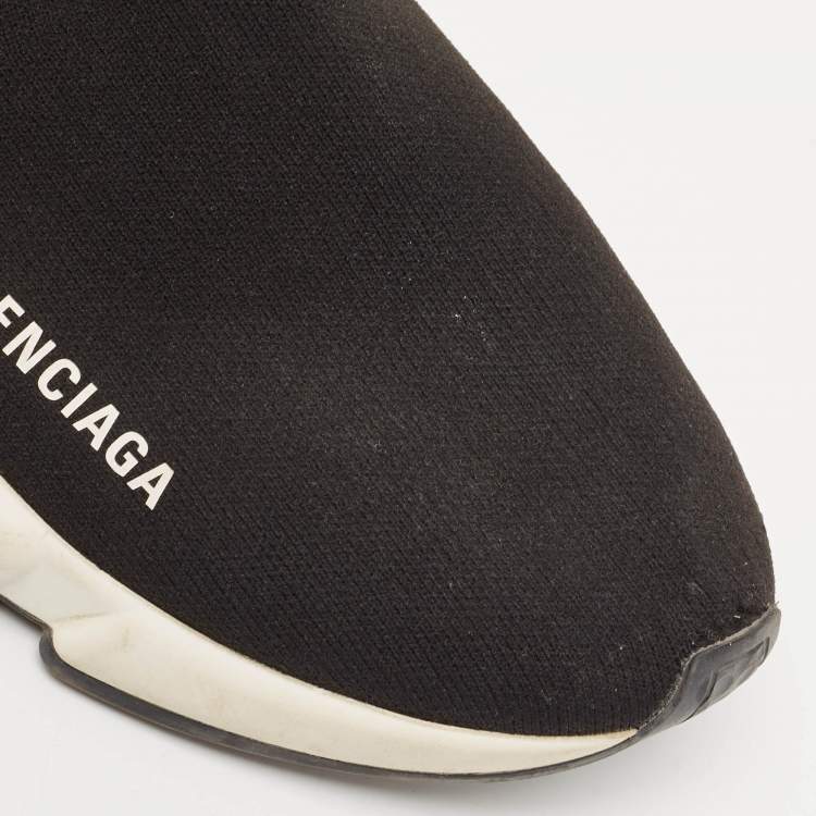Pre Owned Balenciaga Black Knit Fabric Speed Trainer High Top Sneakers Size 38