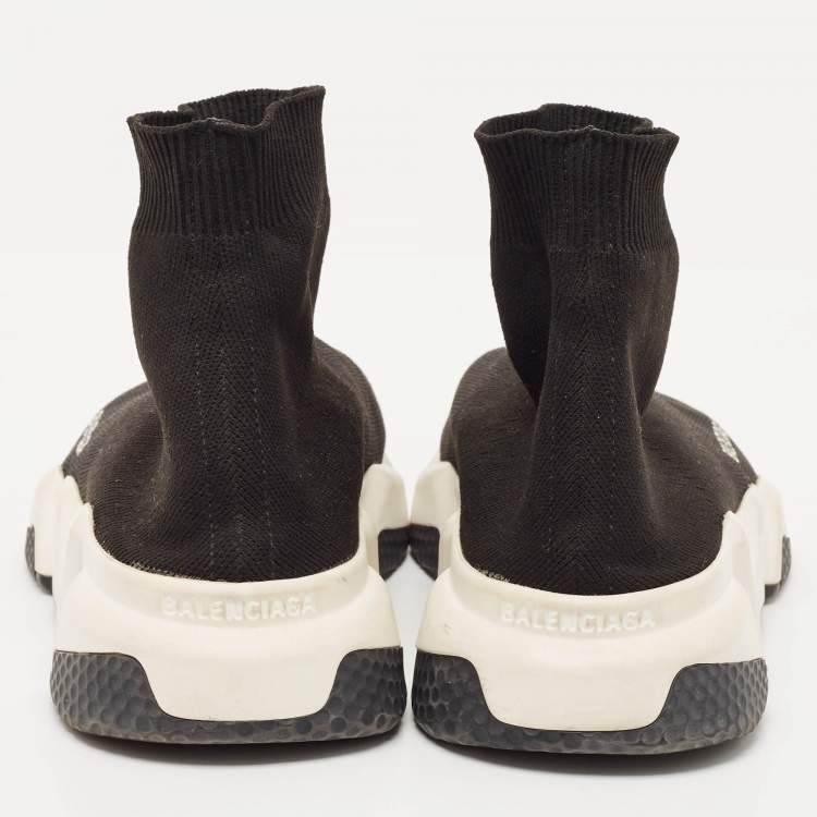 Pre Owned Balenciaga Black Knit Fabric Speed Trainer High Top Sneakers Size 38