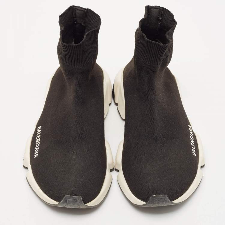 Pre Owned Balenciaga Black Knit Fabric Speed Trainer High Top Sneakers Size 38