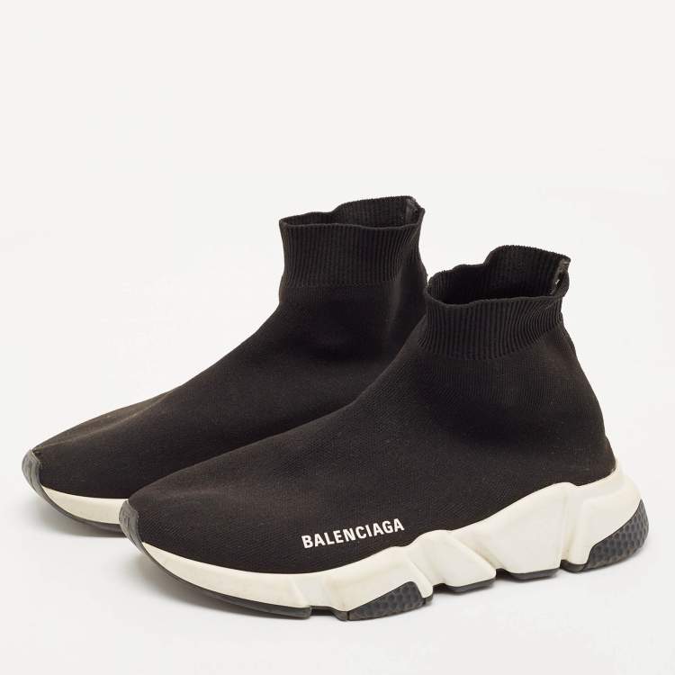 Pre Owned Balenciaga Black Knit Fabric Speed Trainer High Top Sneakers Size 38