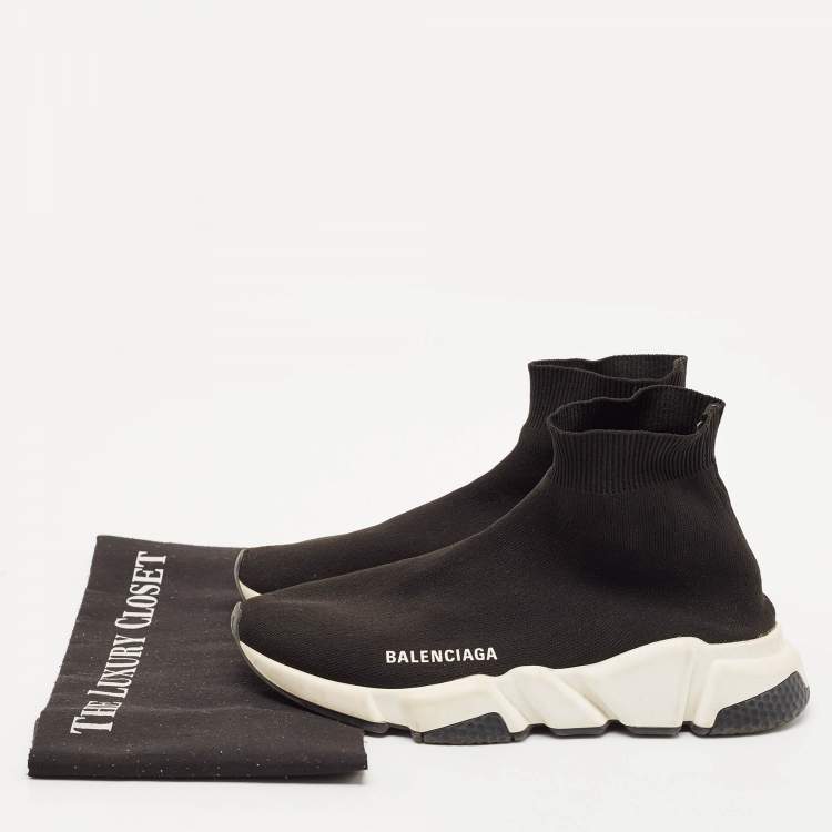 Pre Owned Balenciaga Black Knit Fabric Speed Trainer High Top Sneakers Size 38