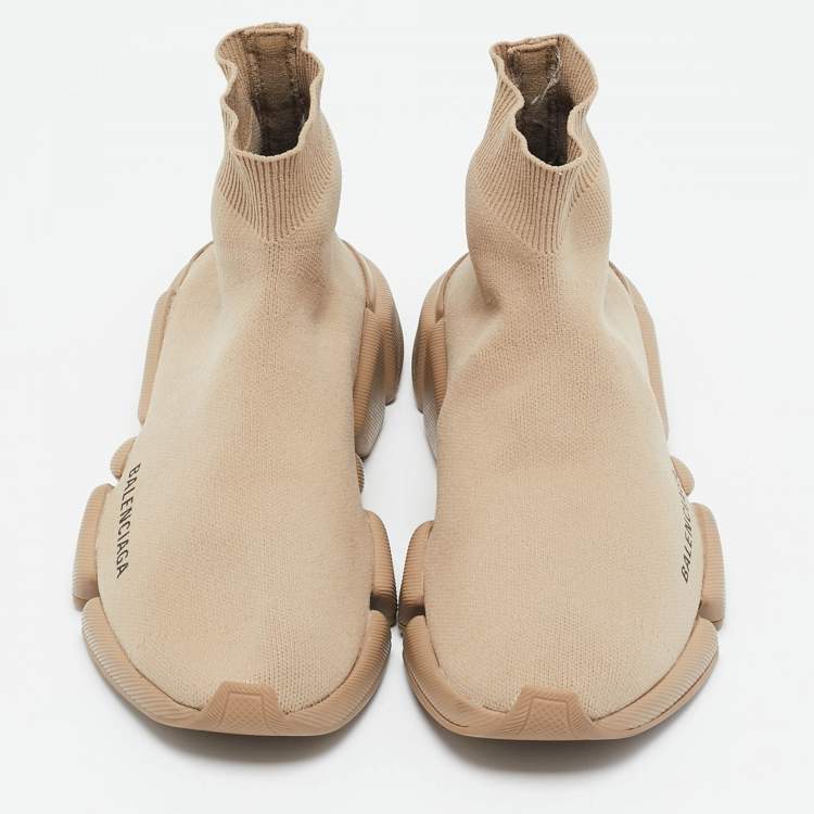 Pre Owned Balenciaga Beige Knit Fabric Speed Slip On Sneakers Size 35