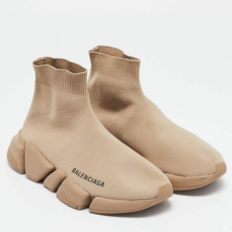 Pre Owned Balenciaga Beige Knit Fabric Speed Slip On Sneakers Size 35