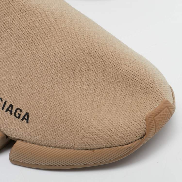 Pre Owned Balenciaga Beige Knit Fabric Speed Slip On Sneakers Size 35