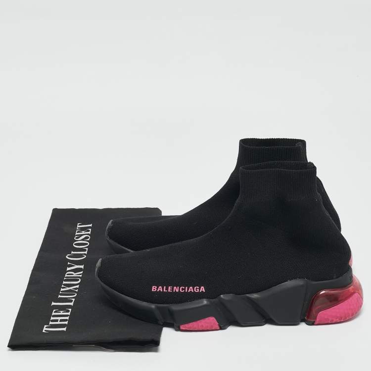 Pre Owned Balenciaga Black Knit Fabric Speed Slip On Sneakers Size 36