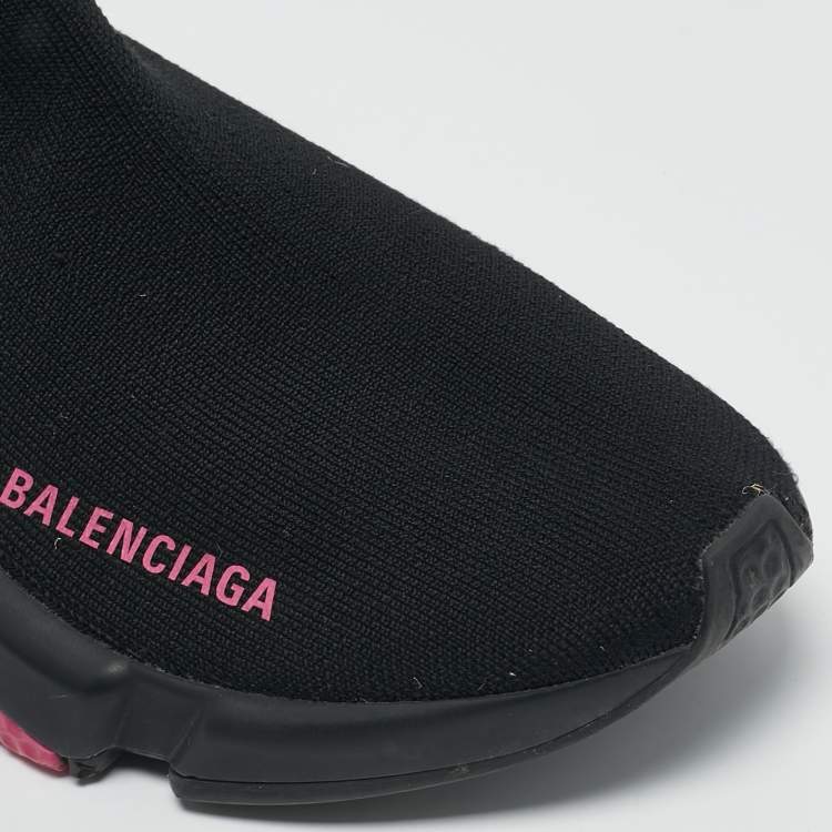 Pre Owned Balenciaga Black Knit Fabric Speed Slip On Sneakers Size 36