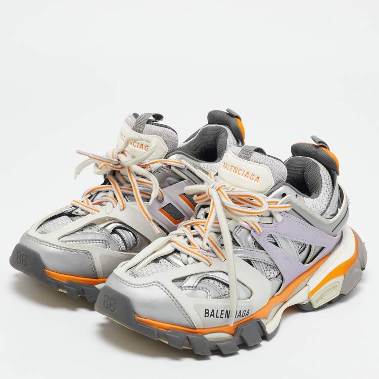 Pre Owned Balenciaga Multicolor Faux Leather and Mesh Track Lace Up Sneakers Size 36